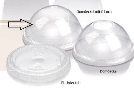 PLA Dom-Deckel mit Loch für Becher 2dl/2,5dl, Ø7,6cm