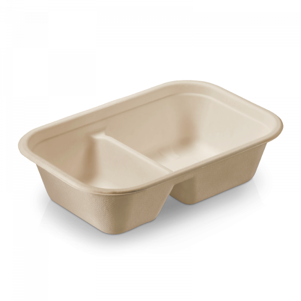 Zuckerrohr Schale rechteckig nature 22,9x15,3x5,7cm 760ml 2-geteilt, naturesse
