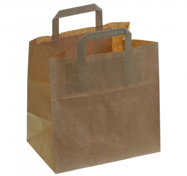 Tragetasche aus braunem Papier, Stärke 90g/m², 260x270+2x80mm