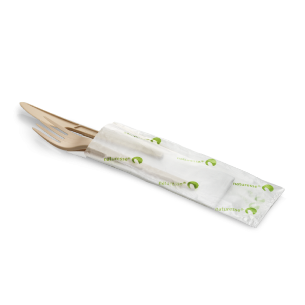 naturesse CPLA Besteck-Set beige 3-tlg. Messer, Gabel, Serviette