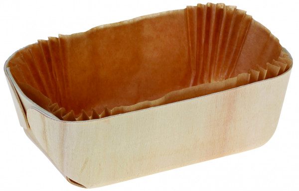 Holzbackform geklebt Stuttgart 143x94x50mm ca. 350/400ml mit Papier