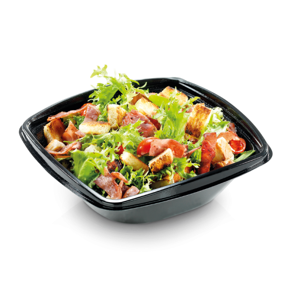 naturesse PLA Salatschale schwarz 240 ml, mit Deckel 12,6x12,6cm, 5,5cm tief