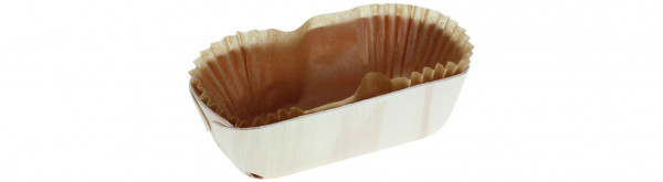 Holzbackform geklebt Ulm 125x58x40mm ca. 200ml mit Papier