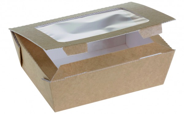 Food Box Kraft braun groß 120x160x60mm 1125ml mit Sichtfenster