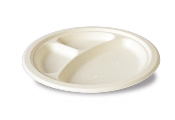 Zuckerrohr Teller 3-geteilt rund, Ø 26 cm