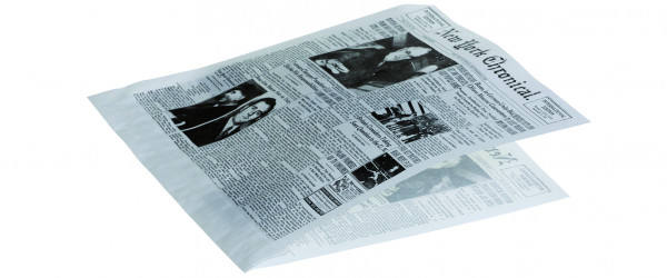 Hamburgertüte weiß 17x18cm 40gr 2-seitig offen fettdicht Druck Zeitungspapier "New York Chronical"