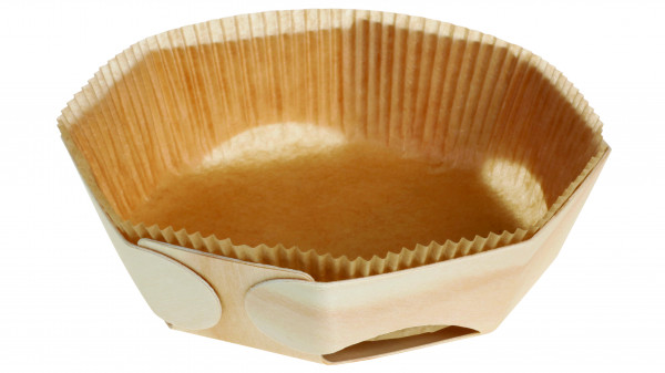 Holzbackform geklebt 8-eckig Ø150xH55mm ca. 1100ml mit Papier