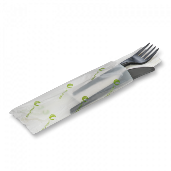 naturesse CPLA Besteck-Set smart schwarz 3-tlg. Messer, Gabel, Serviette