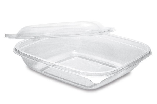 PLA Salatschale mit Deckel, quadratisch 240 ml, klar