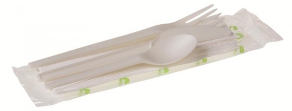CPLA Besteck-Set 4-teilig (Messer, Gabel, Kaffeelöffel, Serviette)