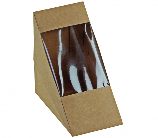 Sandwich-Verpackung Kraft/PLA m. Fenster 125x72mm, naturesse