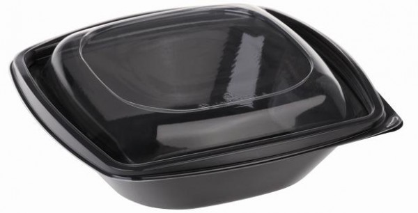 Salatschale schwarz quad. 720ml - mit Deckel 19,2x19,2cm , 6,5 cm tief
