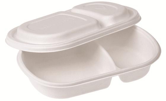 Zuckerrohr Schale mit Deckel Take Away, 24 cm x 15,4 cm, 4 cm tief