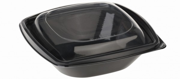 naturesse PLA Salatschale schwarz 480 ml, mit Deckel 12,6x12,6cm, 8,7cm tief