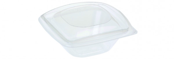 PLA Salatschale mit Deckel, quadratisch 240 ml, klar