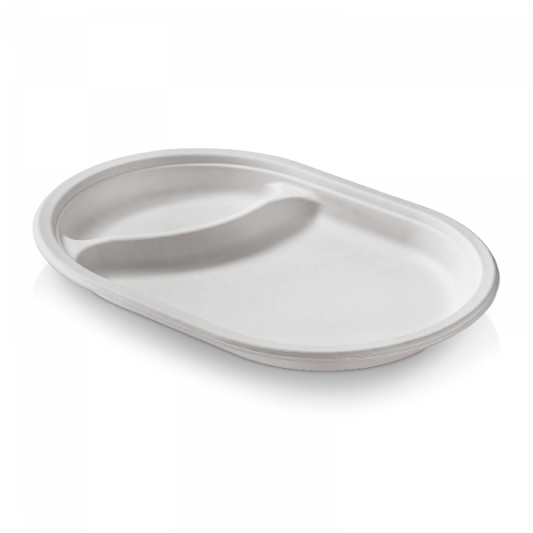 Zuckerrohr Teller oval 31x21 cm, 2-geteilt